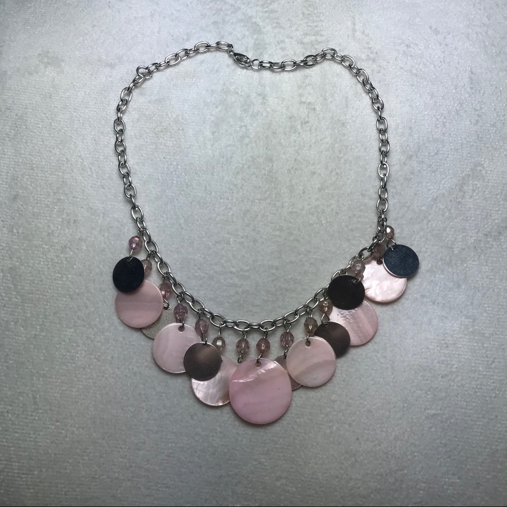 Pink and silver charmed necklace